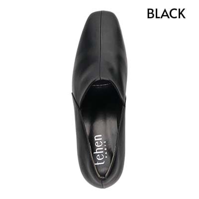 テーン tehen 柔らかなストレッチ素材が甲にやさしくフィット。甲深ストレッチパンプス TN1781 BLACK（ヒール部分：エナメル柄素材） 23.0