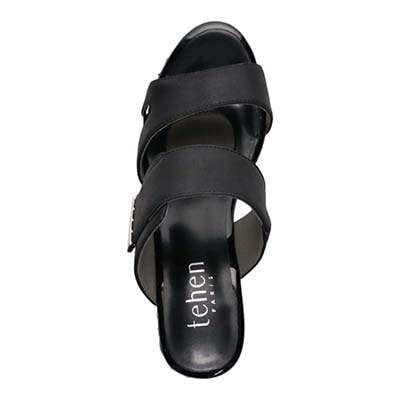 テーン tehen 透かし模様コルクヒールの異素材コンビ ミュールサンダル　TN1793 BLACK 23.0