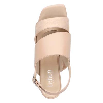 テーン tehen オシャレなヒールもポイント 甲深アシンメトリーカットサンダル　TN1794 BEIGE/C 23.0