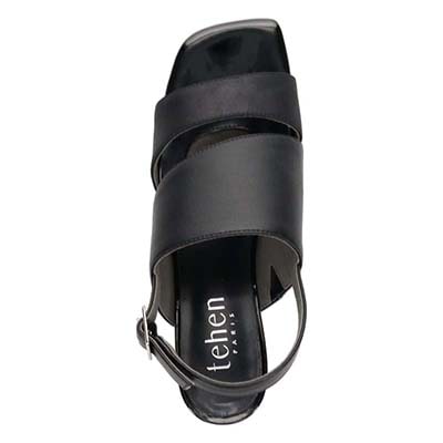 テーン tehen オシャレなヒールもポイント 甲深アシンメトリーカットサンダル　TN1794 BLACK/C 23.0