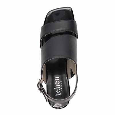 テーン tehen オシャレなヒールもポイント 甲深アシンメトリーカットサンダル　TN1794 BLACK 23.0