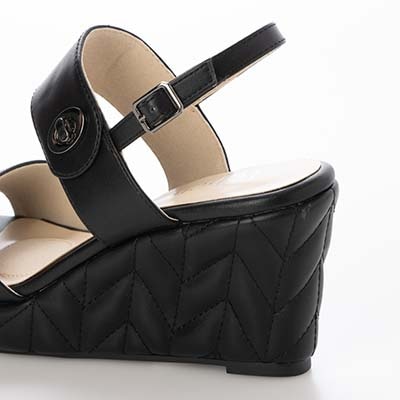 テーン tehen 高級感あふれる質感と、安定の7.5cmヒールで夏のお出かけをエレガントに。ウェッジサンダル　TN1808 BLACK 23.0