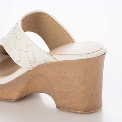 テーン tehen WOOD調ヒールで涼しげな7.5cmウェッジミュールサンダル　TN2306 WHITE M　(23.0～23.5)