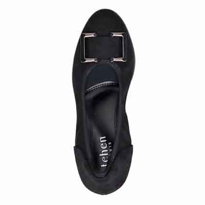 【撥水仕様】テーン tehen 5cmヒールのバックルパンプス TN4030 BLACK-SILKY M(23.0cm相当)