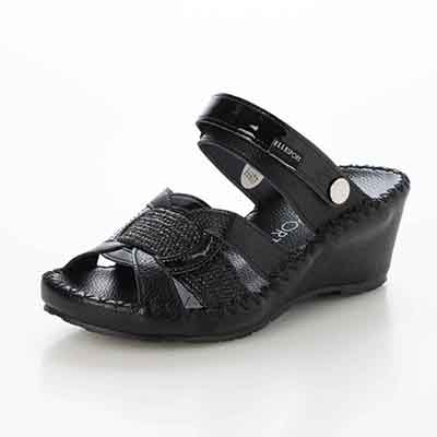 エル スポーツ ELLESPORT　伸びるラフィア2WAYウェッジサンダル BLACK 23.0