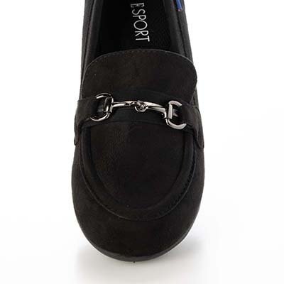 エル スポーツ ELLESPORT  ウェッジヒールで歩きやすい♪足馴染み抜群のソフトストレッチ素材  ビットローファー　ESP14710 BLACK-SILKY 23.0