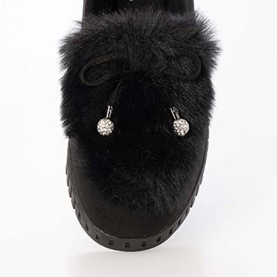 HIROKO KOSHINO FEMME フェイクファーとラインストーンボールが大人可愛いモカシン HRL2033 BLACK 23.0