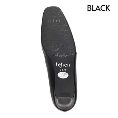 テーン tehen 柔らかなストレッチ素材が甲にやさしくフィット。甲深ストレッチパンプス TN1781 BLACK（ヒール部分：エナメル柄素材） 23.0