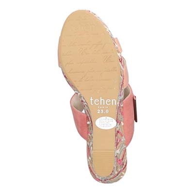 テーン tehen 透かし模様コルクヒールの異素材コンビ ミュールサンダル　TN1793 BEIGE 23.0