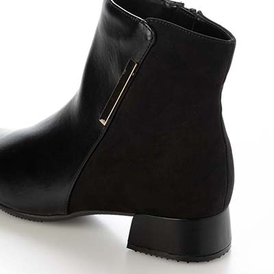 【撥水加工】テーン tehen スクエアトゥショートブーツ｜きらり金具がアクセント◎上品×歩きやすい大人のきれいめブーツ　スクエアトゥショートブーツ　TN6704 BLACK 23.0