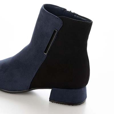 【撥水加工】テーン tehen スクエアトゥショートブーツ｜きらり金具がアクセント◎上品×歩きやすい大人のきれいめブーツ　スクエアトゥショートブーツ　TN6704 NAVY/C 23.0