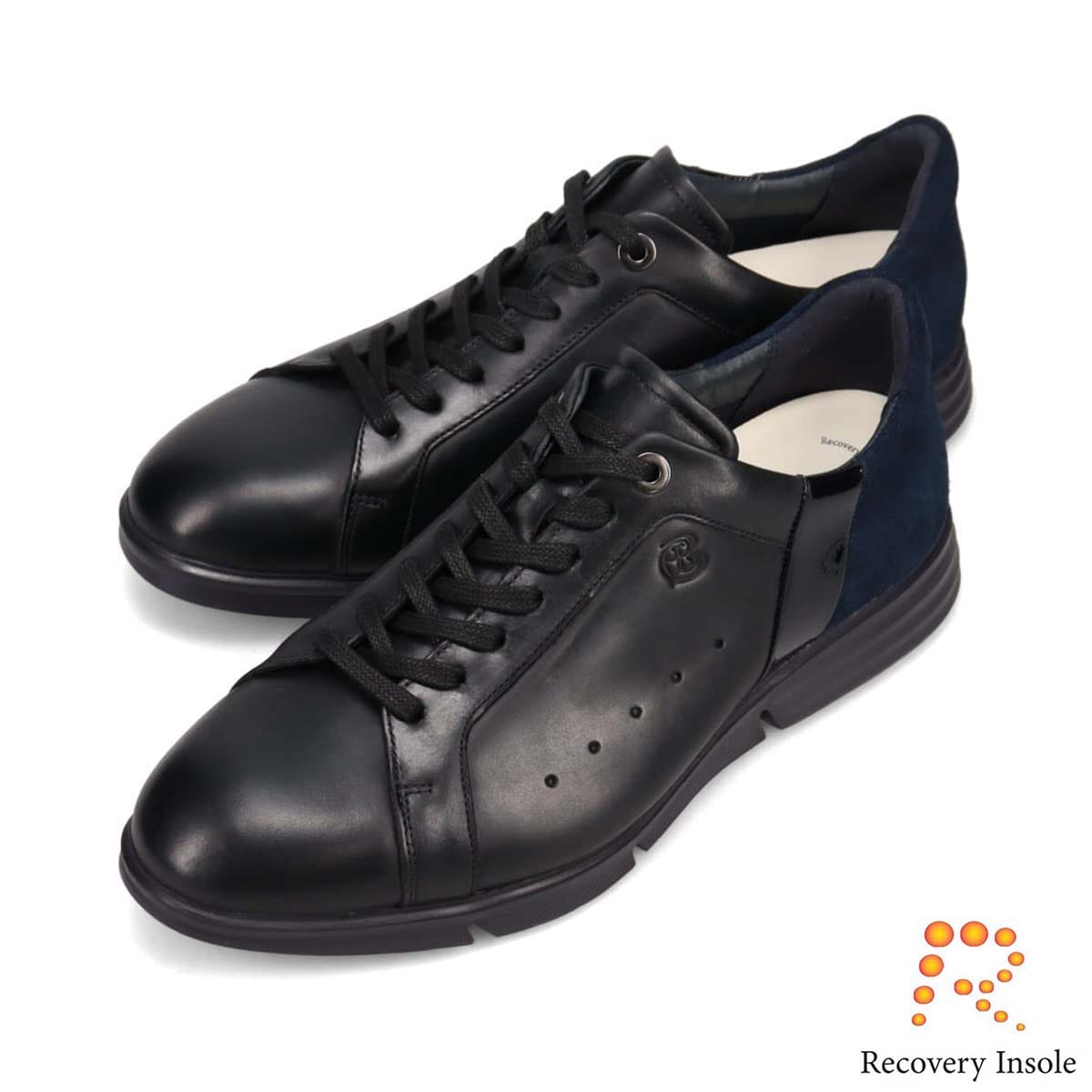 ランバンオンブルー LANVIN en Bleu 「リカバリーインソール」搭載で指圧効果により血行を115％促進。 レースアップ レザースニーカー  086493R BLACK 25.0