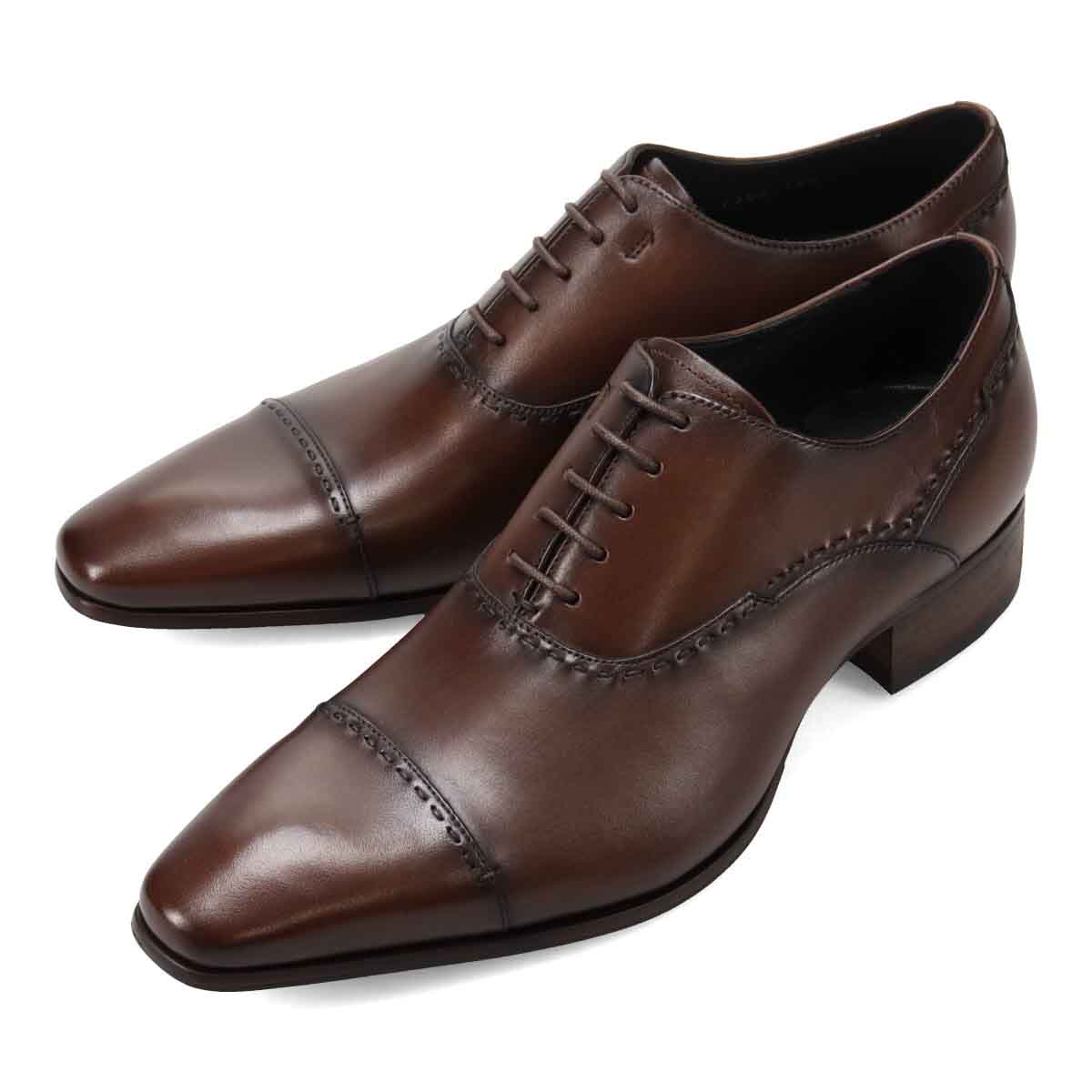 KATHARINE HAMNETT LONDON　ロングノーズ・ストレートチップビジネスシューズ　31683 D-BROWN 25.0