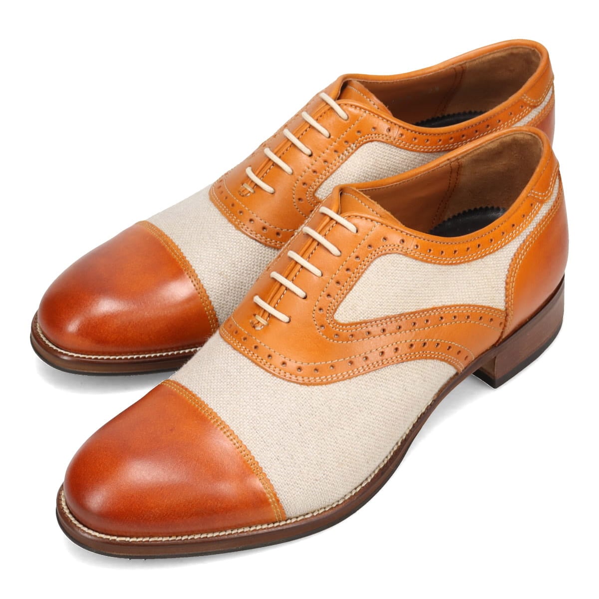 キャサリンハムネットロンドン KATHARINE HAMNETT LONDON　キャンバス×レザーコンビ ストレートチップ  31714 CAMEL/BEIGE 25.0