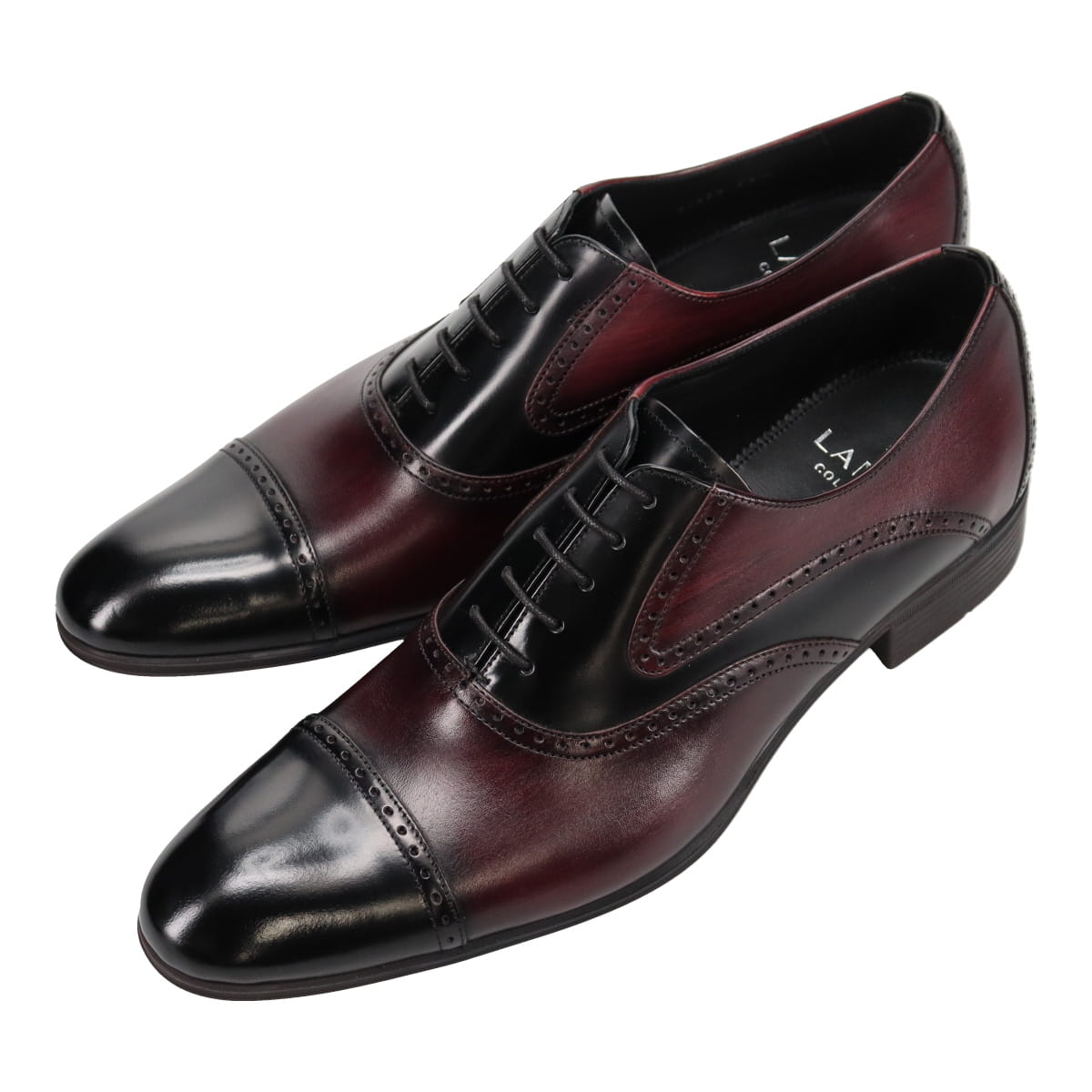 LANVIN COLLECTION　ブラックシャイニーバイカラーコンビ オックスフォード ドレスシューズ　83379 BORDEAUX 25.0