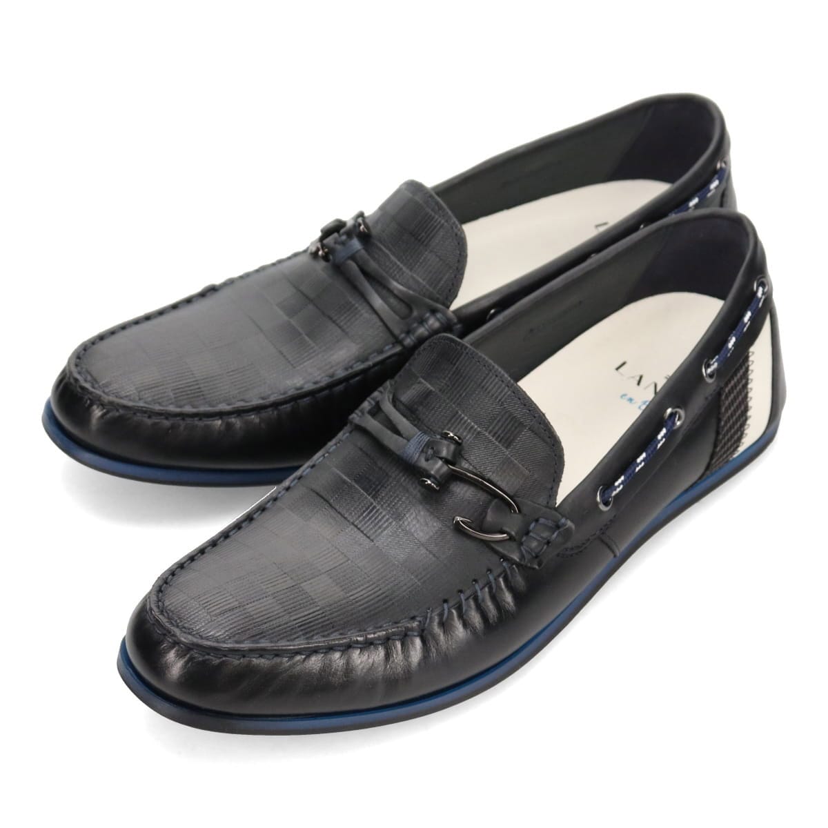 LANVIN en Bleu　ブロックチェックエンボスレザー ドライビングシューズ　86481 BLACK 25.0