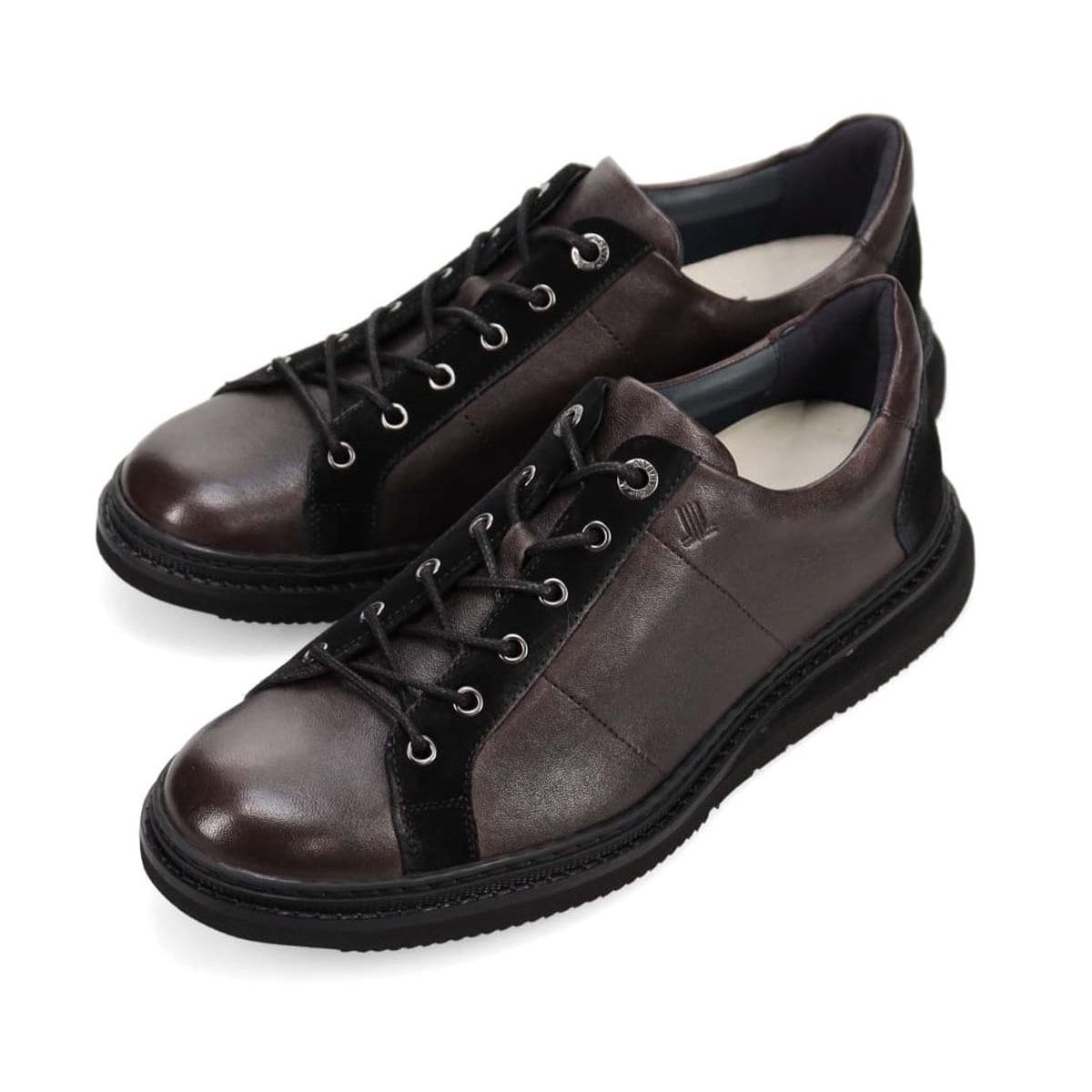 ランバンオンブルー LANVIN en Bleu  レースアップコンビネーションレザースニーカー　86553 D-GRAY 25.0