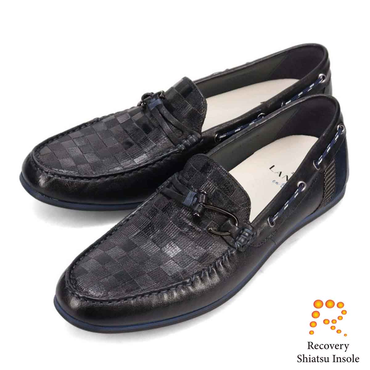 ランバンオンブルー LANVIN en Bleu 「Recovery Shiatsu Insole」搭載で指圧効果により血行をよくする。　フィッシングホックドライビングシューズ　86561R BLACK 25.0