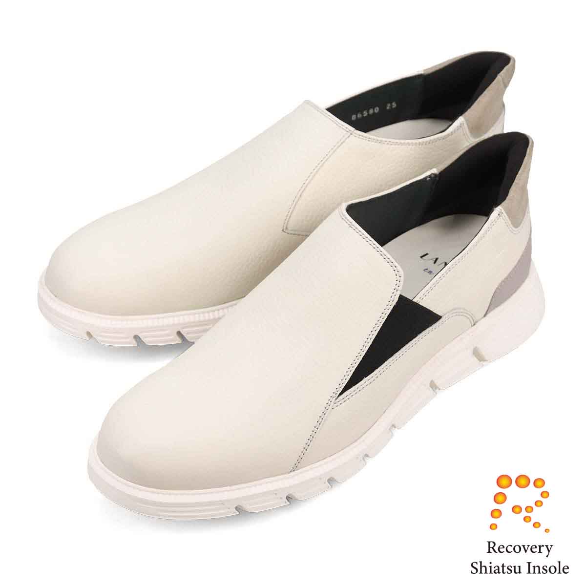 ランバンオンブルー LANVIN en Bleu 「Recovery Shiatsu Insole」搭載で指圧効果により血行を115％促進。 クイックフィットスリッポンカジュアルシューズ　86580R WHITE 25.0