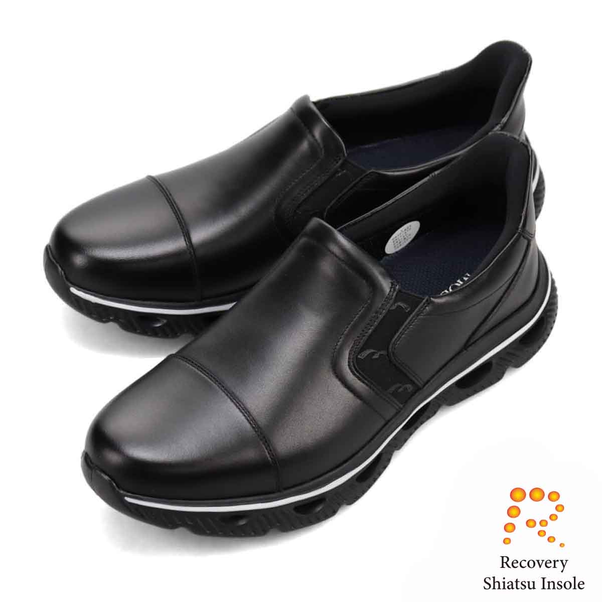 モデロ MODELLO 「Recovery Shiatsu Insole」搭載で指圧効果により血行をよくする。レザースリッポンスニーカー　DM3343R BLACK 25.0