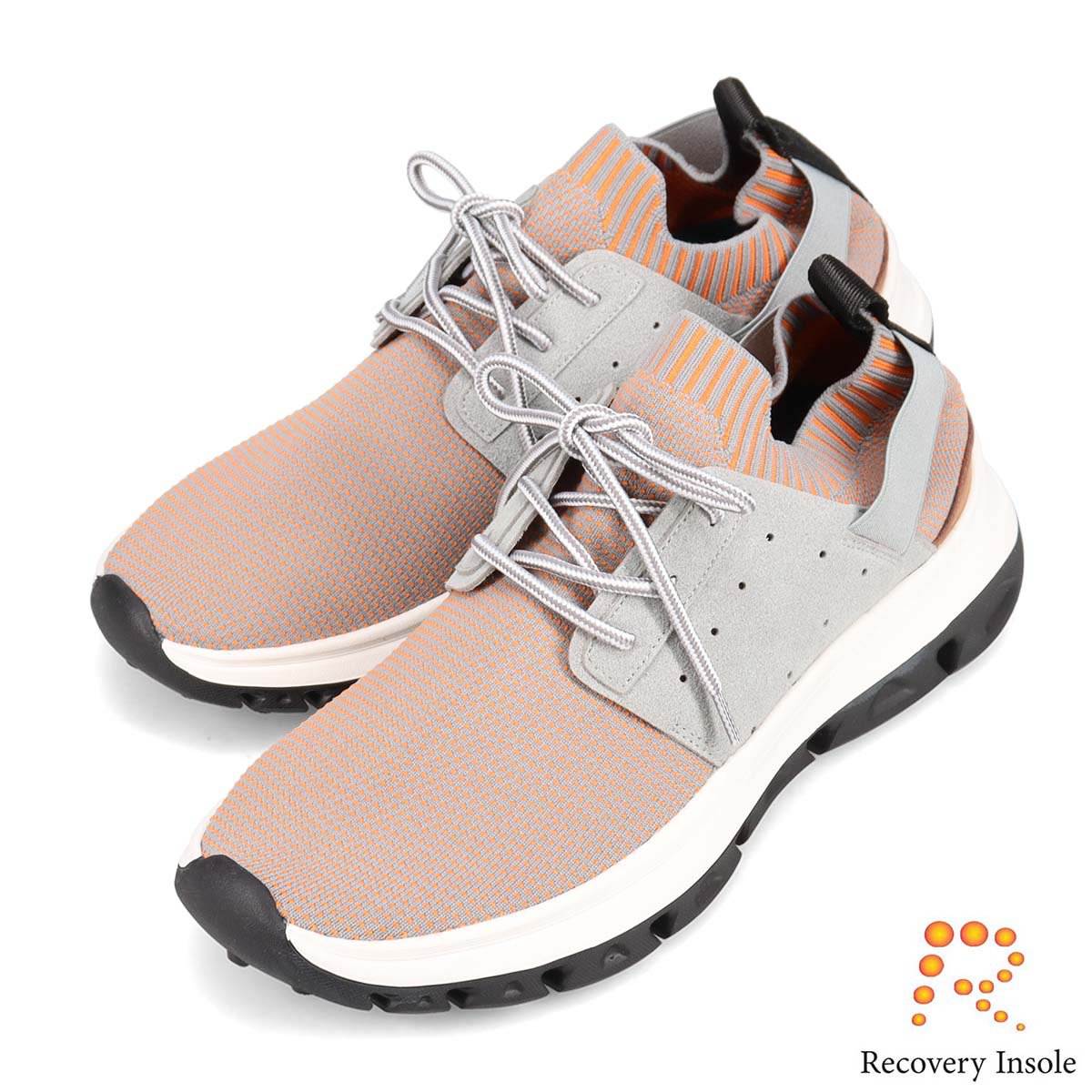 モデロ MODELLO 「リカバリーインソール」搭載で指圧効果により血行を115％促進。 レースアップカジュアルスニーカー　DM6522R L-GRAY/ORANGE M(25.0～25.5cm)
