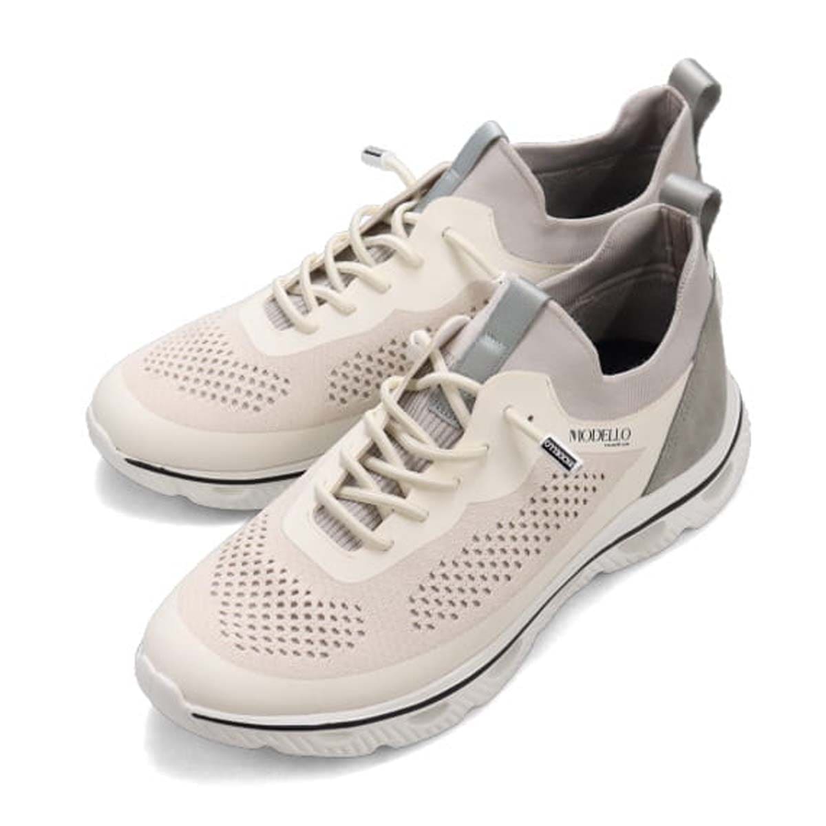 世界初のカバロス加工シリーズ　モデロ MODELLO カジュアルニットスニーカー　DM6523 WHITE/L-GRAY M(25.0～25.5cm)