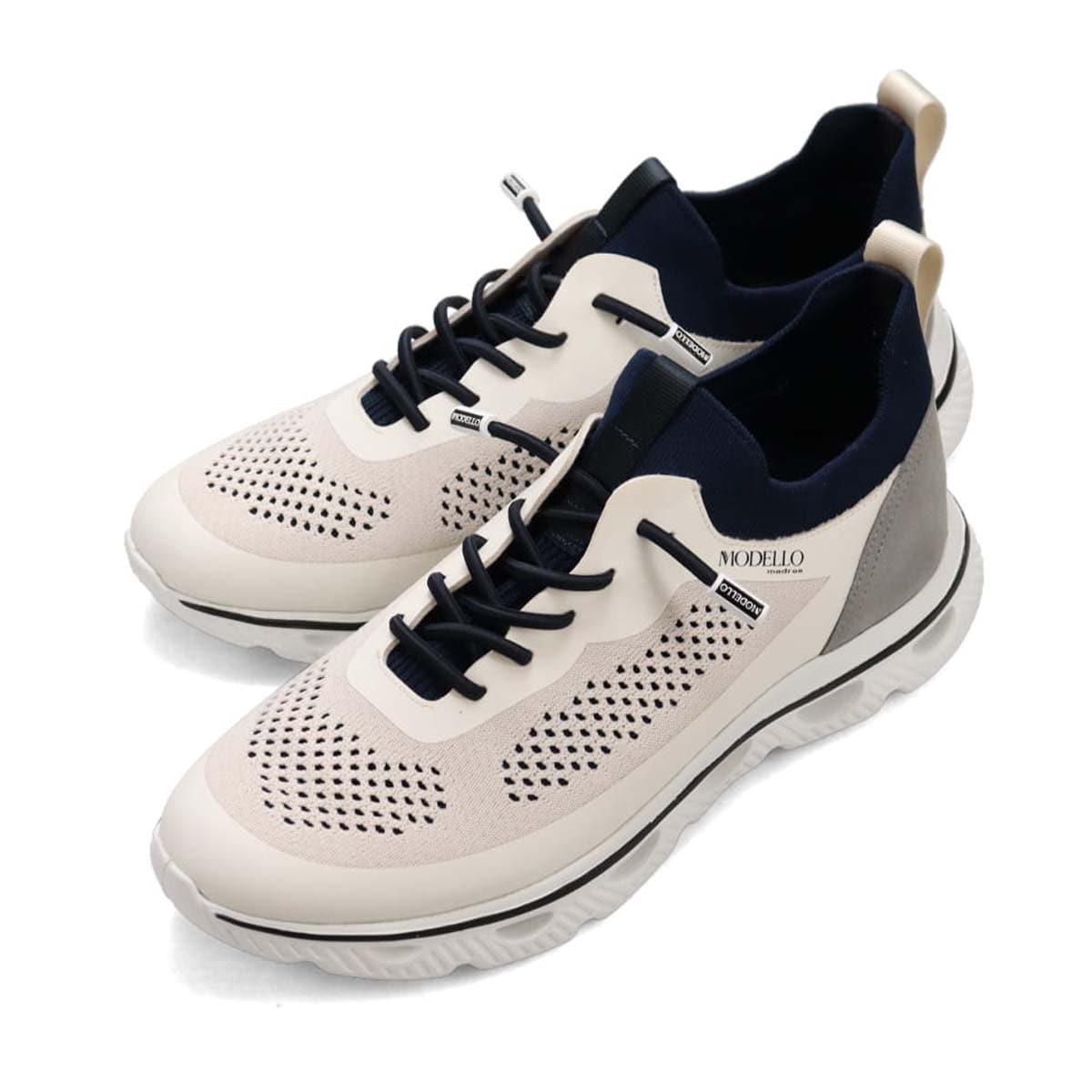 世界初のカバロス加工シリーズ　モデロ MODELLO カジュアルニットスニーカー　DM6523 WHITE/NAVY M(25.0～25.5cm)