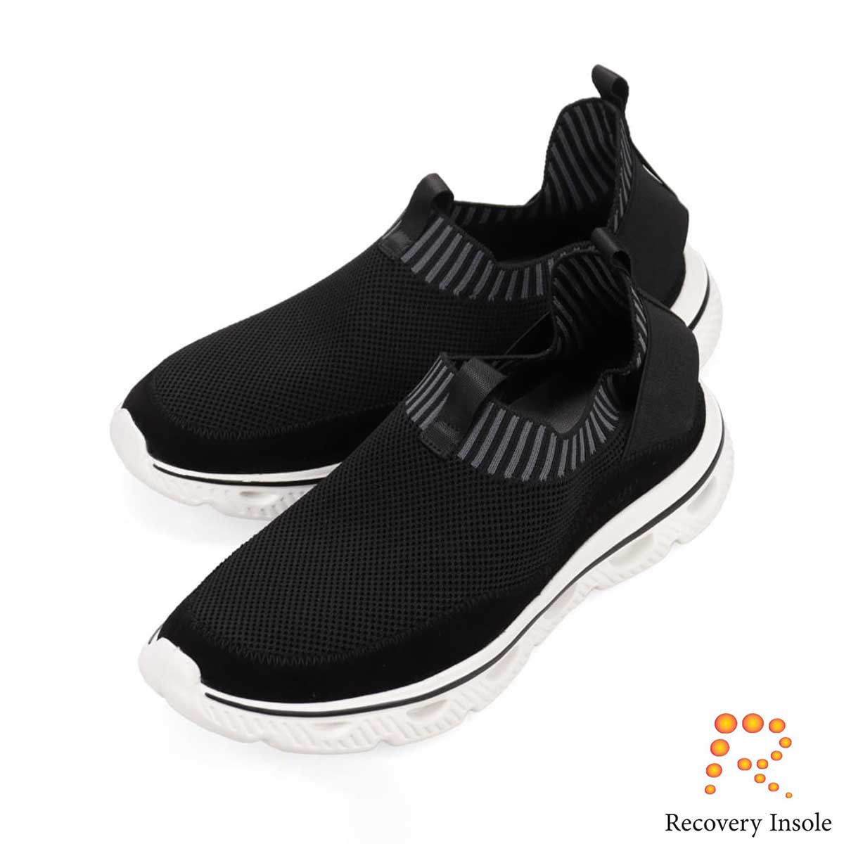 モデロ MODELLO 「リカバリーインソール」搭載で指圧効果により血行を115％促進。Recoveryニットスリッポンスニーカー　DM6529R BLACK M