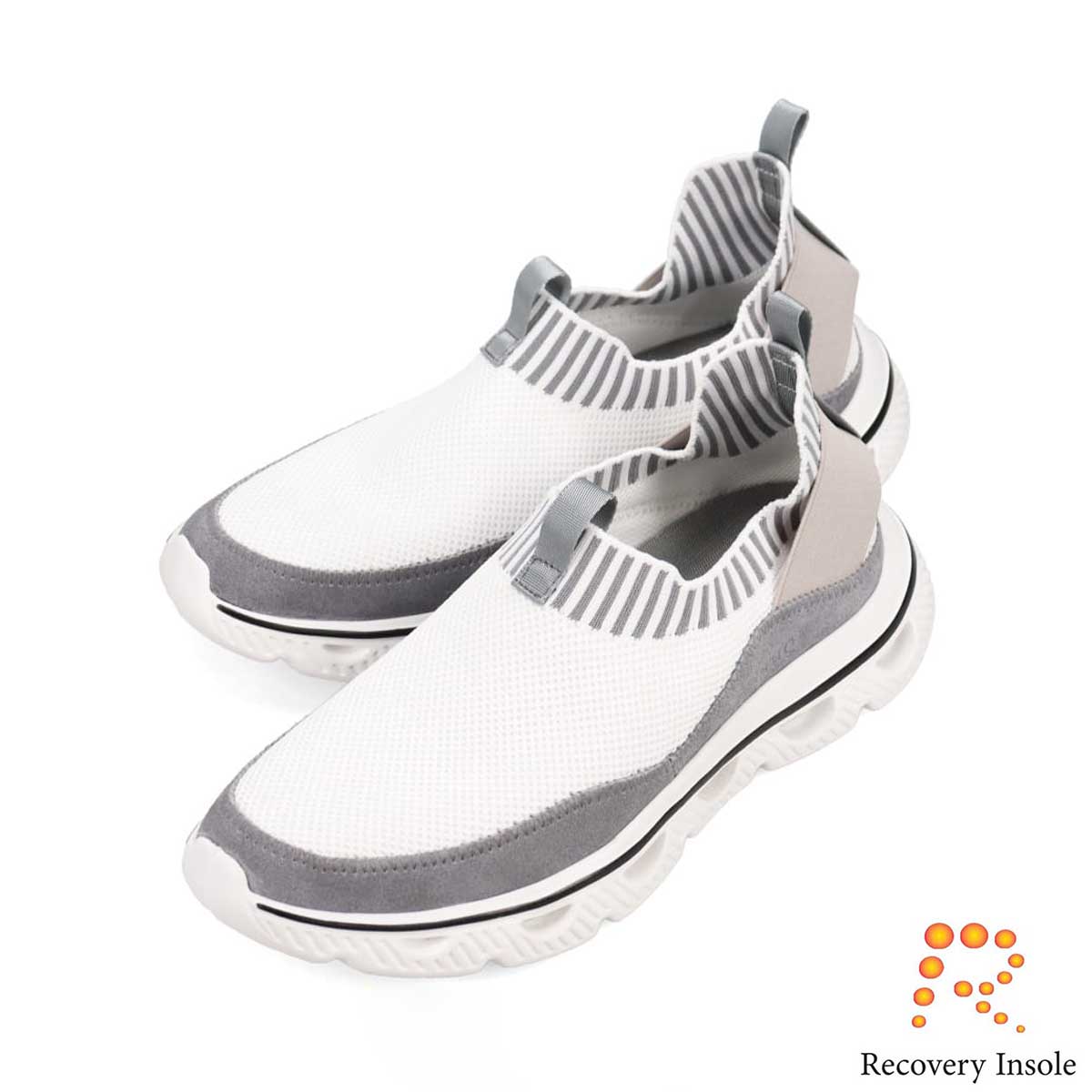 モデロ MODELLO 「リカバリーインソール」搭載で指圧効果により血行を115％促進。Recoveryニットスリッポンスニーカー　DM6529R WHITE M