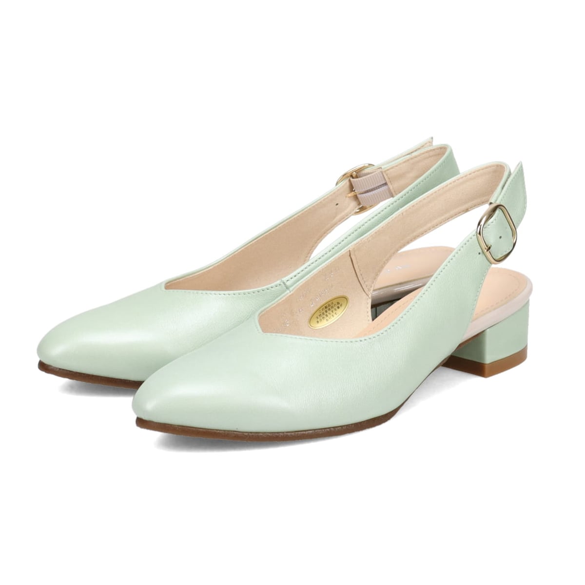 【抗ウイルス・抗菌加工】深めのVカットが可愛い ポインテッドバックストラップパンプス　DML1307 GREEN 23.0