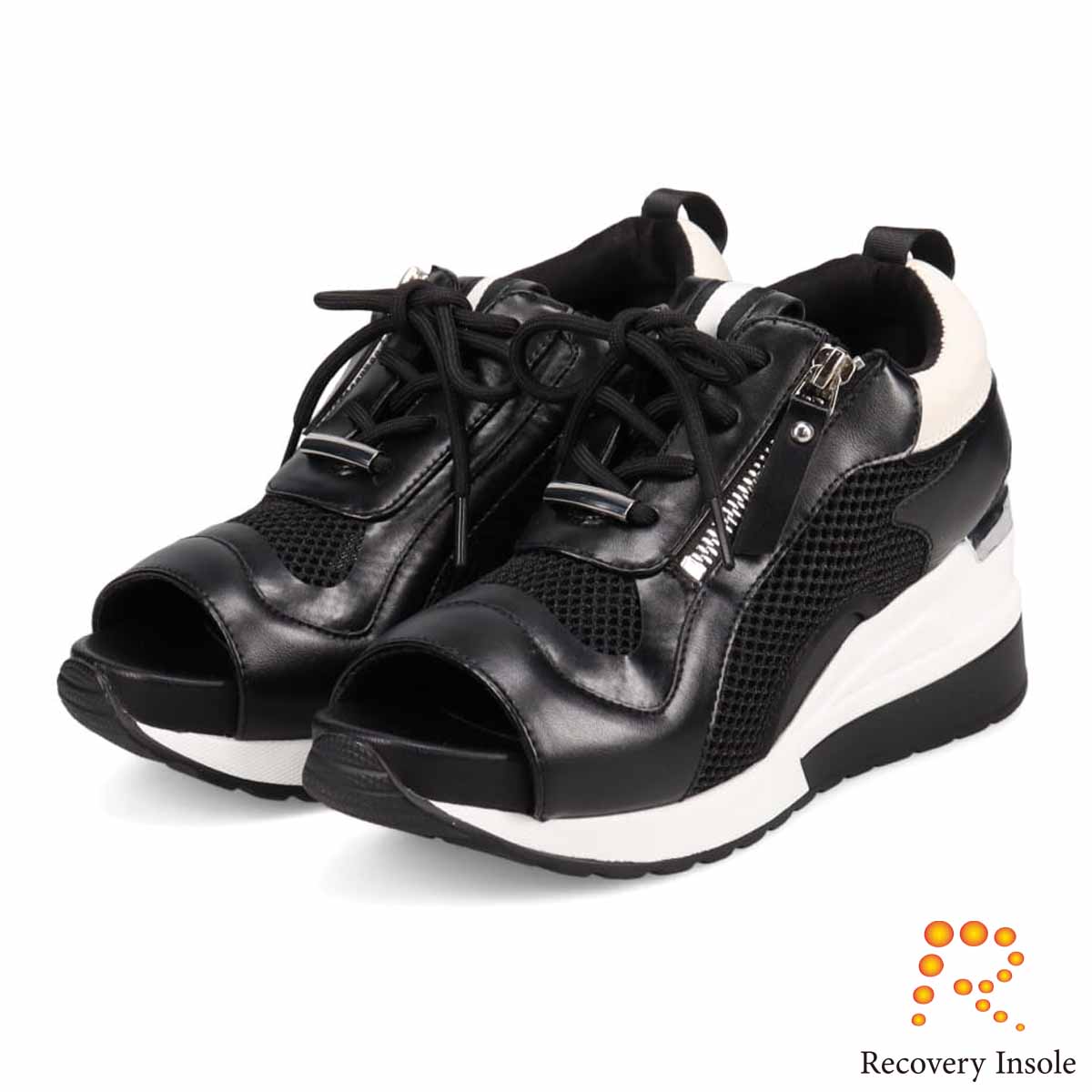 モデロ MODELLO 「リカバリーインソール」搭載で指圧効果により血行を115％促進。Recoveryヒールスニーカーサンダル　DML1940R BLACK 23.0