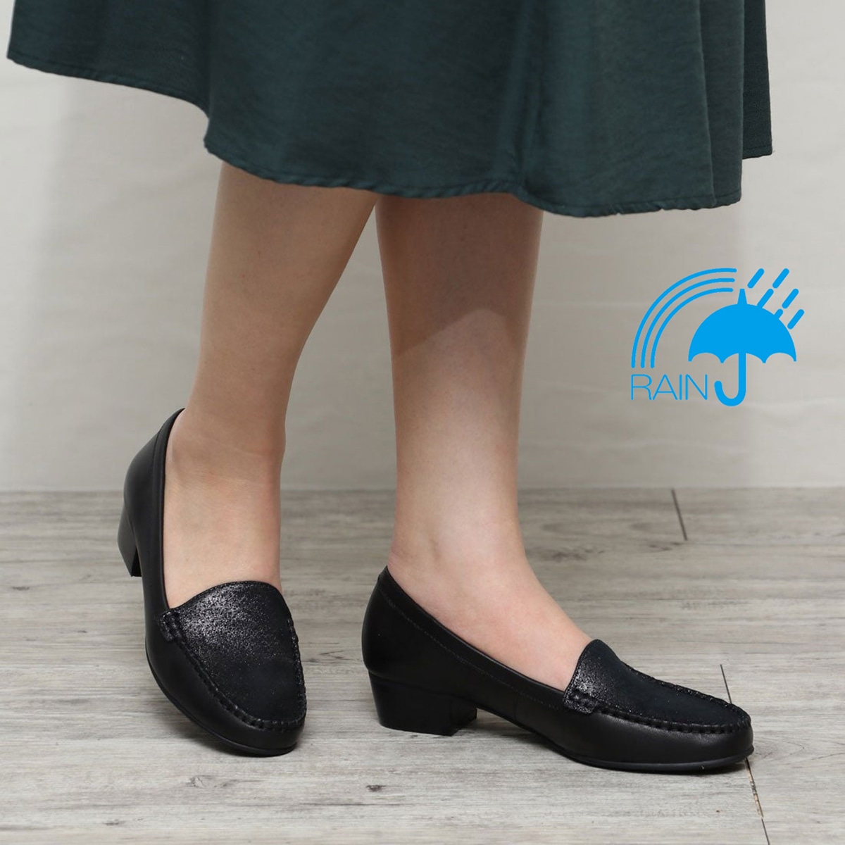【撥水加工】モデロ MODELLO 人気のモカシンパンプスがリニューアル DML5026 BLACK 23.0