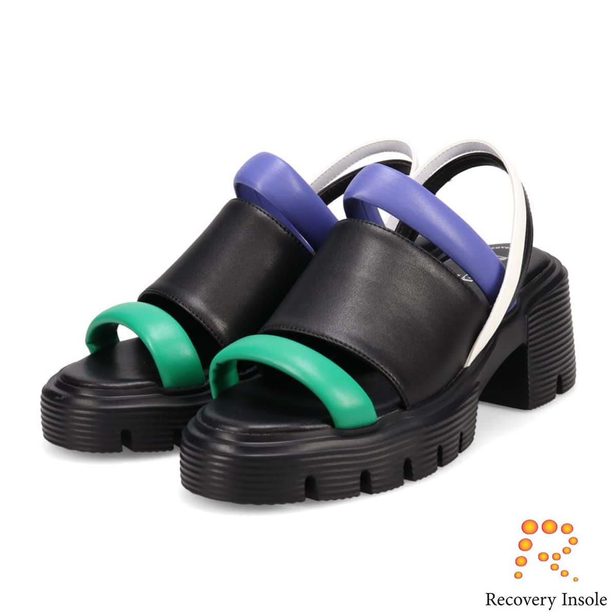 モデロ MODELLO 「リカバリーインソール」搭載で指圧効果により血行を115％促進。Recovery厚底ヒールサンダル　DML5053R BLACK/C 23.0