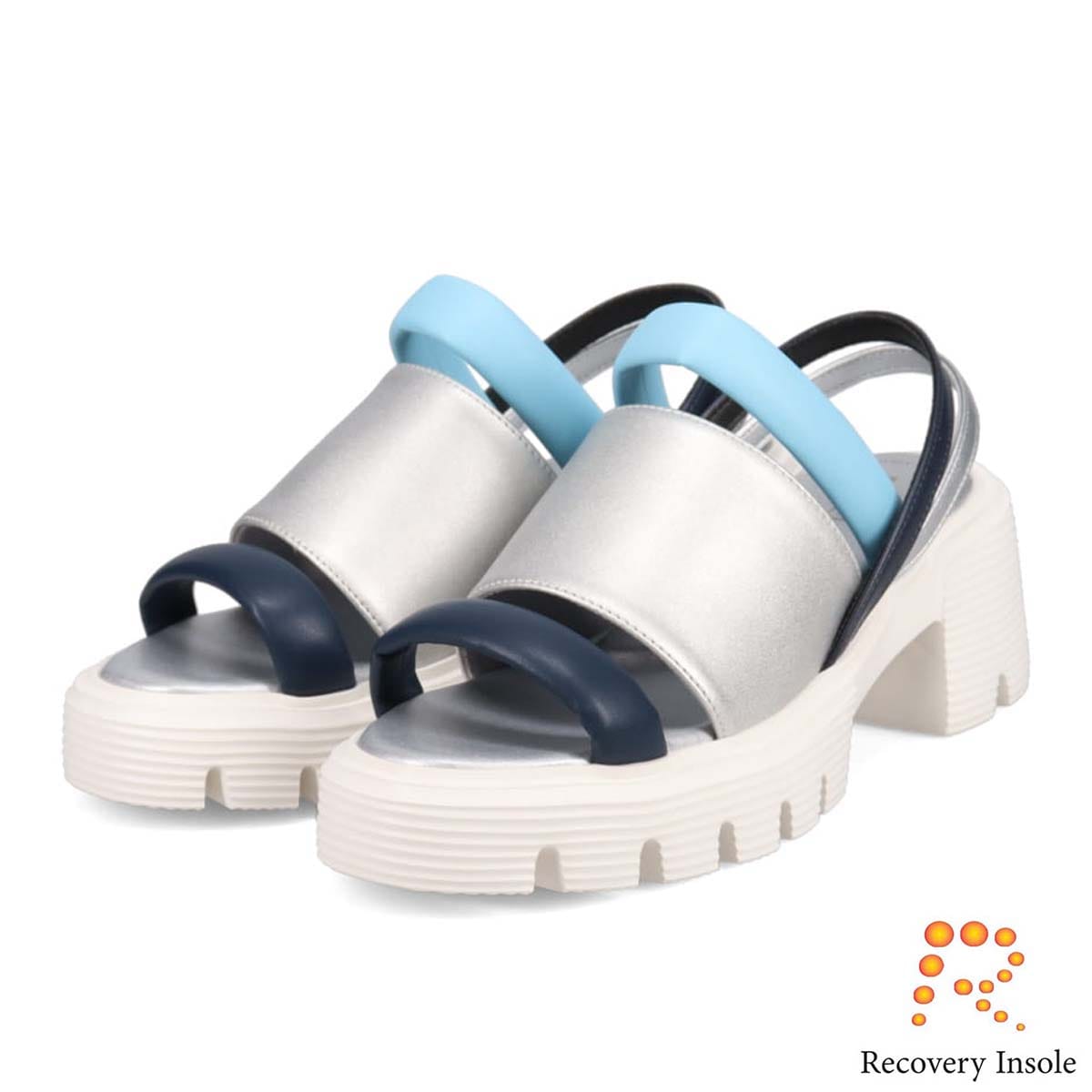 モデロ MODELLO 「リカバリーインソール」搭載で指圧効果により血行を115％促進。Recovery厚底ヒールサンダル　DML5053R SILVER/C 23.0