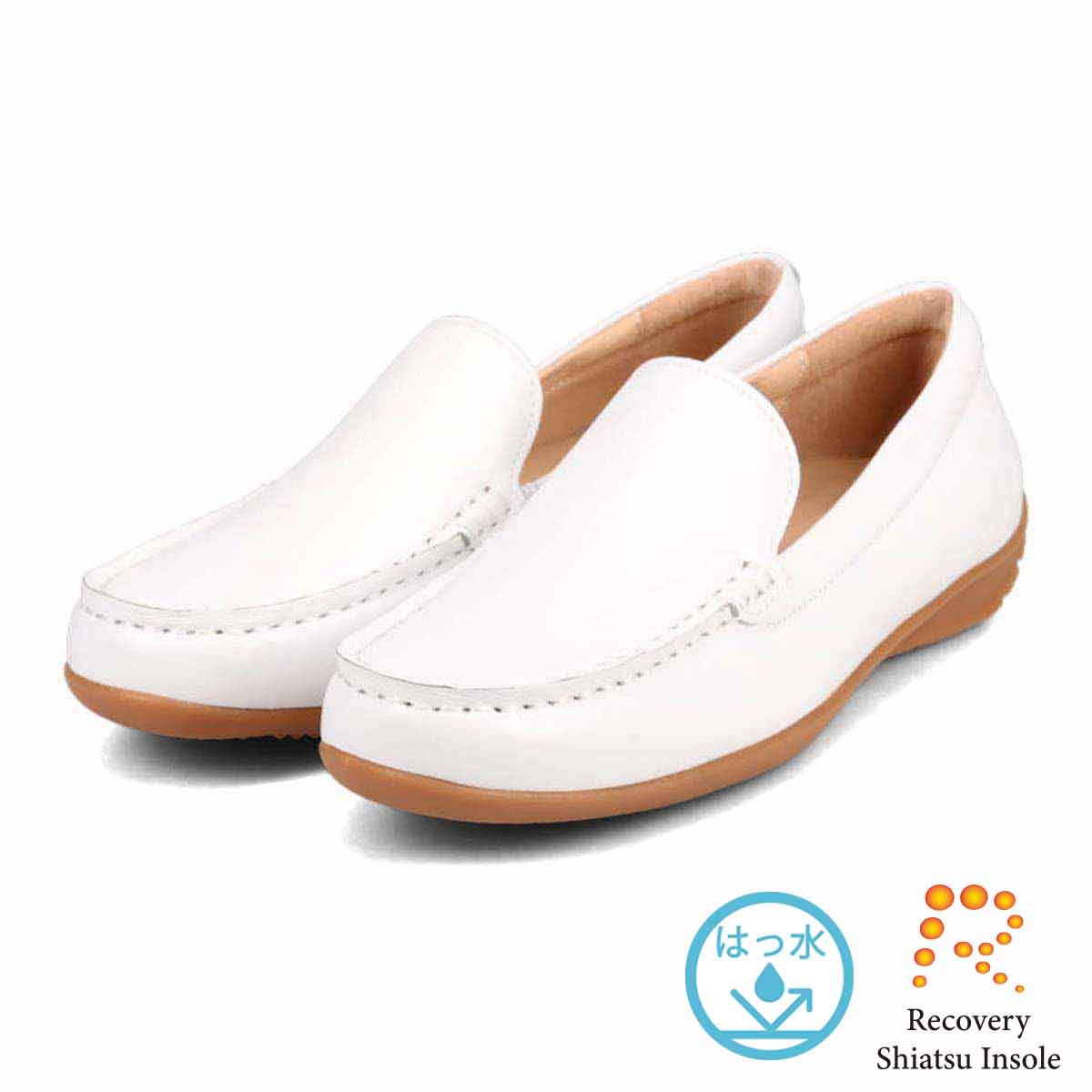 【撥水仕様】モデロ MODELLO 「Recovery Shiatsu Insole」搭載で指圧効果により血行をよくする。Recoveryスクエアトゥ モカシンシューズ  DML5500R WHITE 23.0