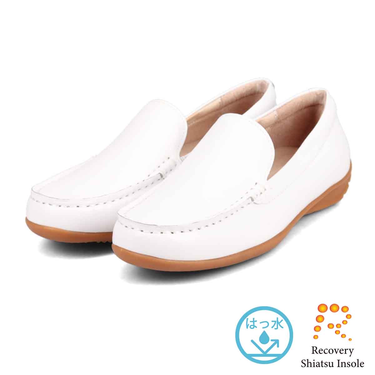 【撥水仕様】MODELLO「RecoveryShiatsu Insole」搭載で指圧効果により血行をよくする。Recoveryスクエアトゥ モカシンシューズ  DML5500R WHITE 23.0