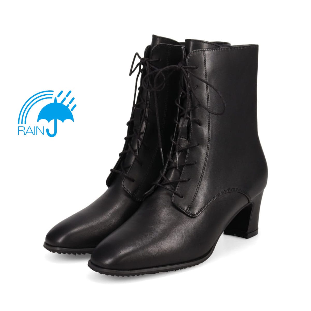 【撥水仕様】モデロMODELLO5.5cmヒールレースアップショートブーツDML5503X BLACK 23.0