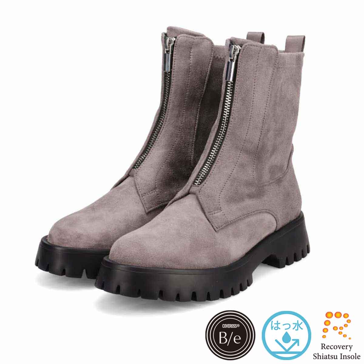 【撥水仕様】モデロ MODELLO 「Recovery Shiatsu Insole」搭載で指圧効果により血行を115％促進。 COVEROSS Bee 5.5cmヒール タンクソールショートブーツ DML5504R GRAY-SILKY 23.0