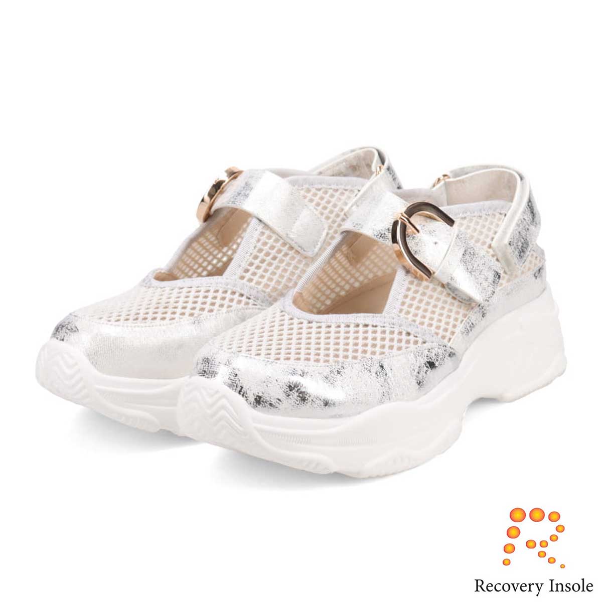 モデロ MODELLO 「リカバリーインソール」搭載で指圧効果により血行を115％促進。Recoveryスニーカーサンダル　DML5507R SILVER M（23～23.5ｃｍ）