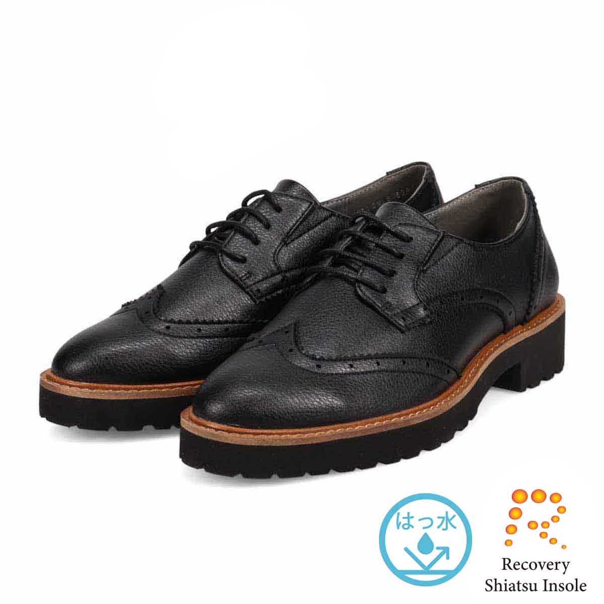 【撥水仕様】モデロ MODELLO 「Recovery Shiatsu Insole」搭載で指圧効果により血行をよくする。ダービーシューズ　DML6062R BLACK 23.0