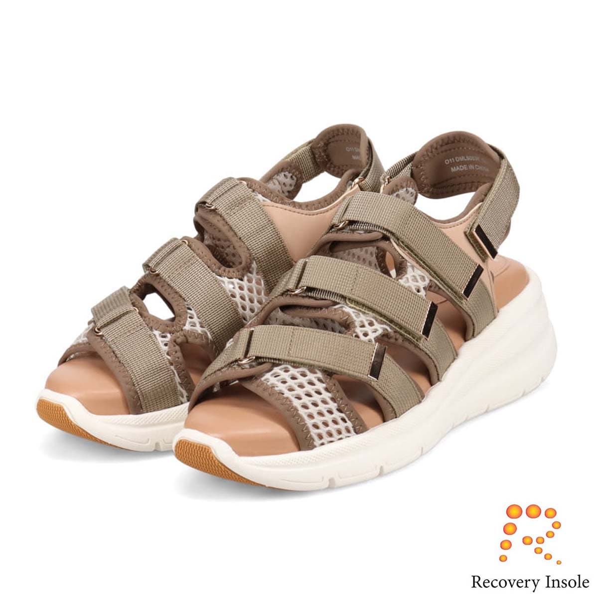 モデロ MODELLO 「リカバリーインソール」搭載で指圧効果により血行を115％促進。Recovery３本ベルトヒールアップスポーツサンダル　DML6063R BEIGE 23.0