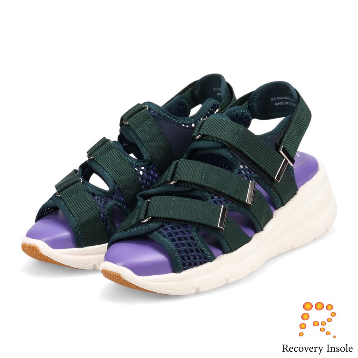 モデロ MODELLO 「リカバリーインソール」搭載で指圧効果により血行を115％促進。Recovery３本ベルトヒールアップスポーツサンダル　DML6063R NAVY 23.0