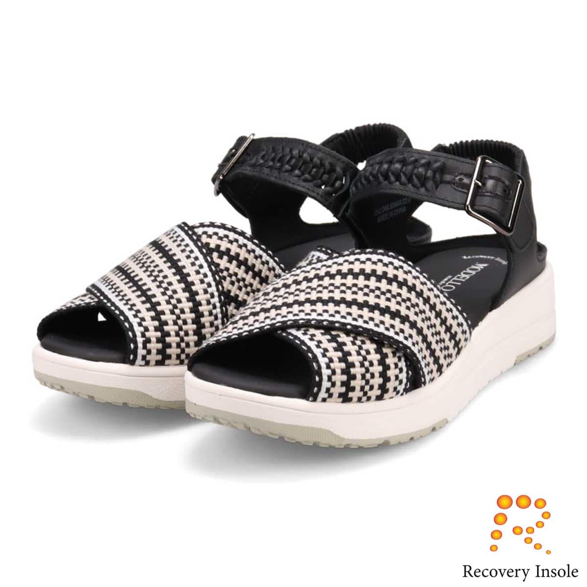 モデロ MODELLO 「リカバリーインソール」搭載で指圧効果により血行を115％促進。Recoveryクロスベルトプラットフォームサンダル　DML6064R BLACK/C 23