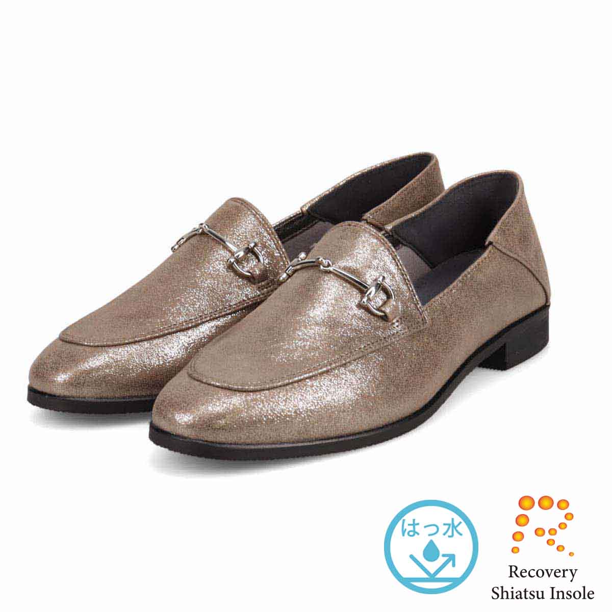 【撥水仕様】モデロ MODELLO 「Recovery Shiatsu Insole」搭載で指圧効果により血行をよくする。1.5cmヒール ビットローファー  DML8812XR ETHANE 23.0