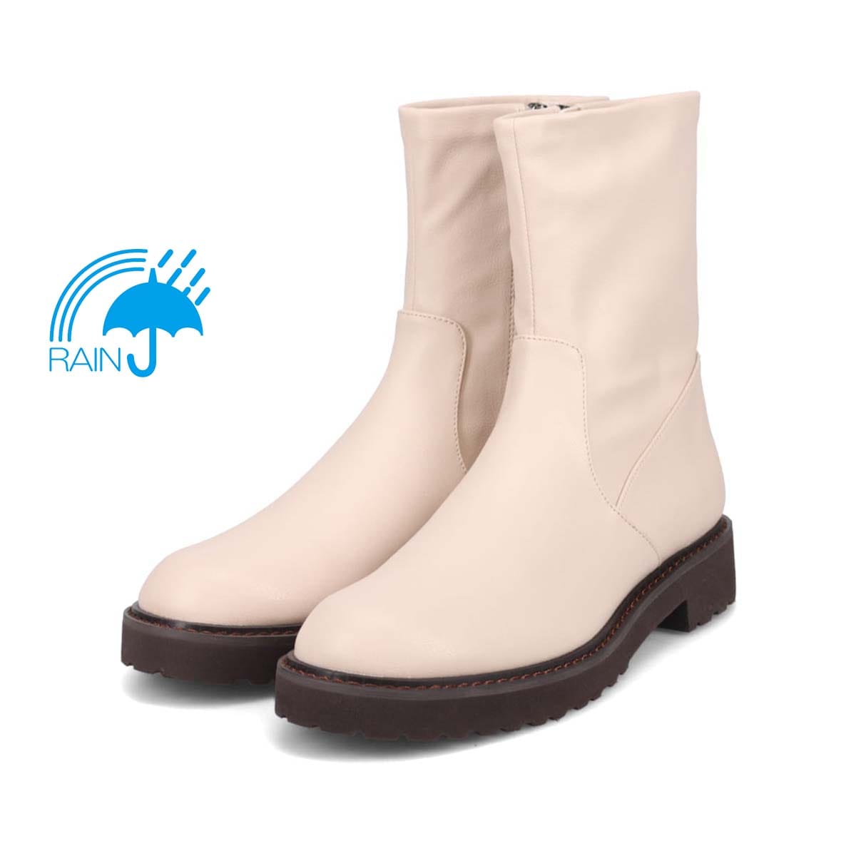 【撥水仕様】モデロ MODELLO 3.5cmヒール タンクソールショートブーツ  DML8820 IVORY 23.0