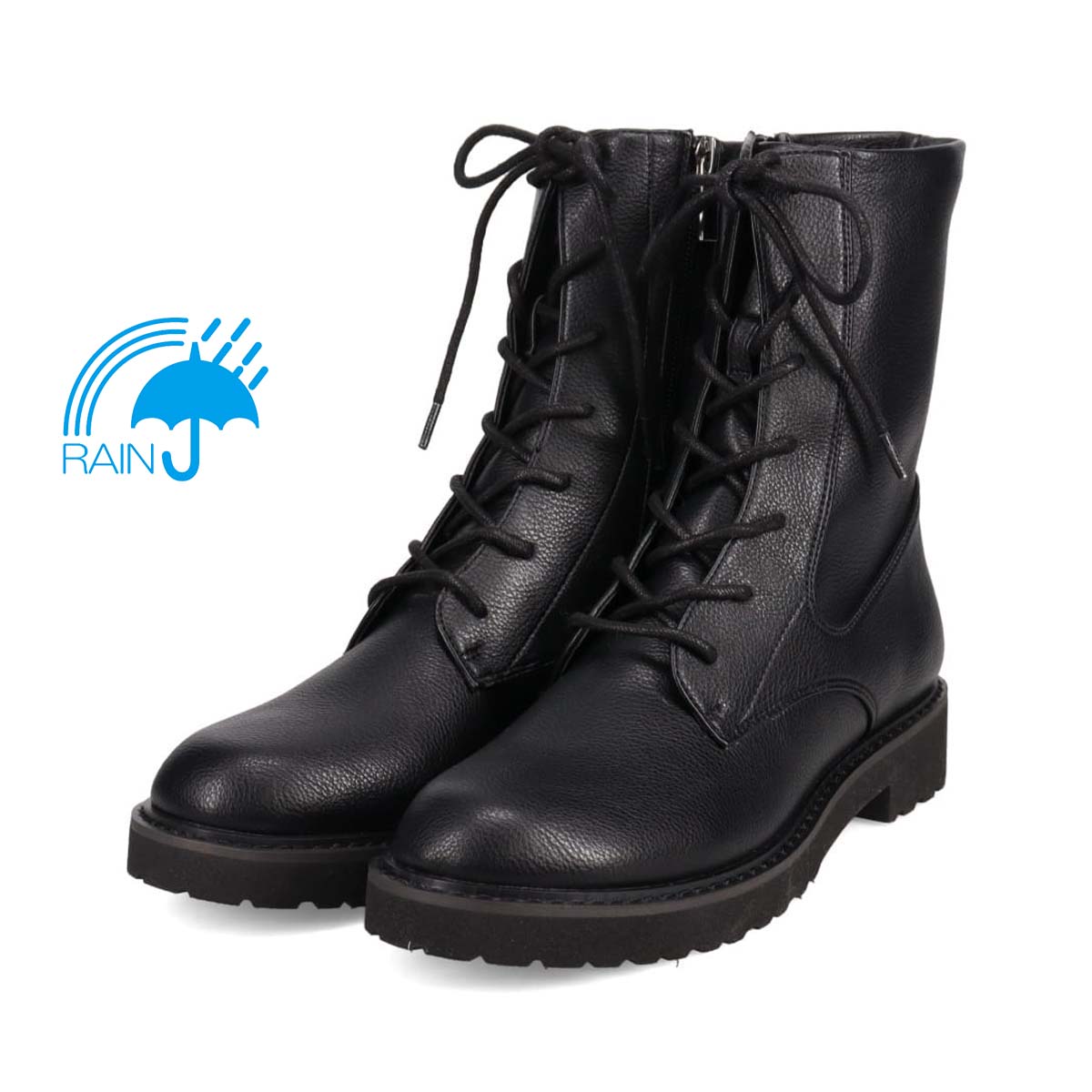 【撥水仕様】モデロ MODELLO 3.5cmヒール カジュアルレースアップショートブーツ  DML8818 BLACK 23.0