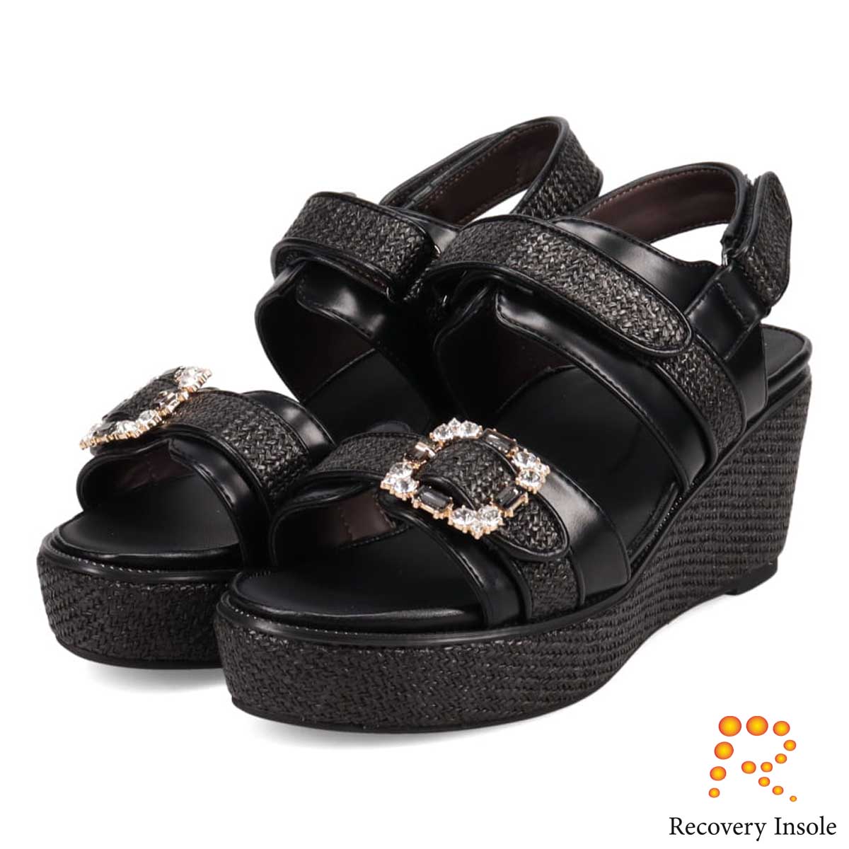 モデロ MODELLO 「リカバリーインソール」搭載で指圧効果により血行を115％促進。Recoveryエレガンスカジュアルサンダル　DML8830R BLACK M　(23.0～23.5)