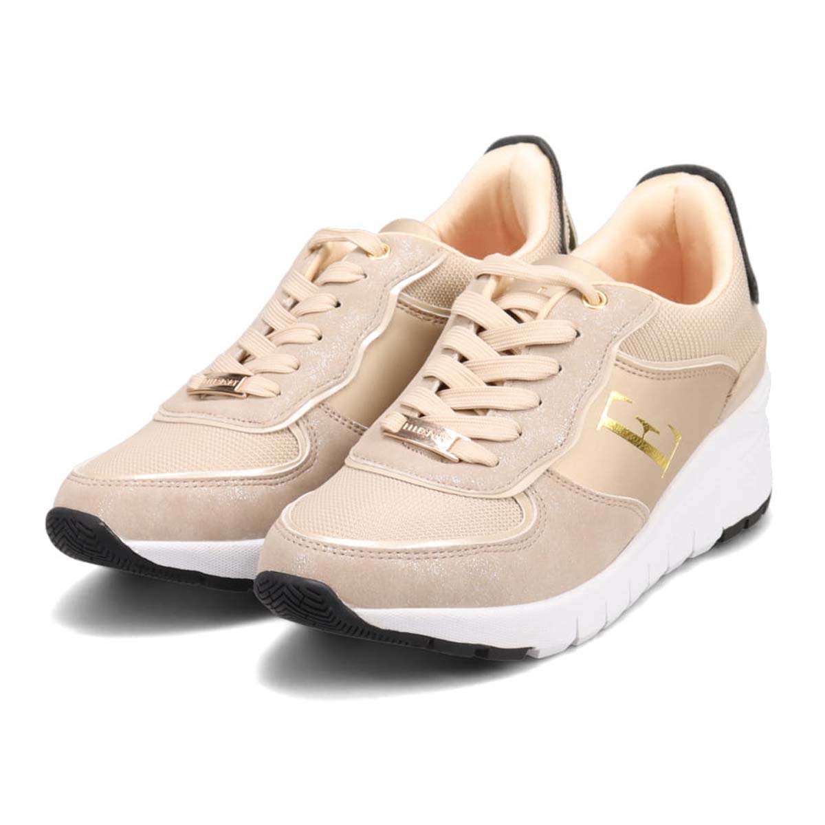 【BLACK LABEL】エル スポーツ ELLESPORT スッと履けるクイックフィット　レイン仕様  ニットレースアップスニーカー　ESP12595 BEIGE-M 23.0