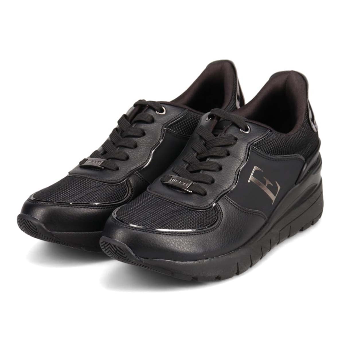 【BLACK LABEL】エル スポーツ ELLESPORT スッと履けるクイックフィット　レイン仕様  ニットレースアップスニーカー　ESP12595 BLACK 23.0