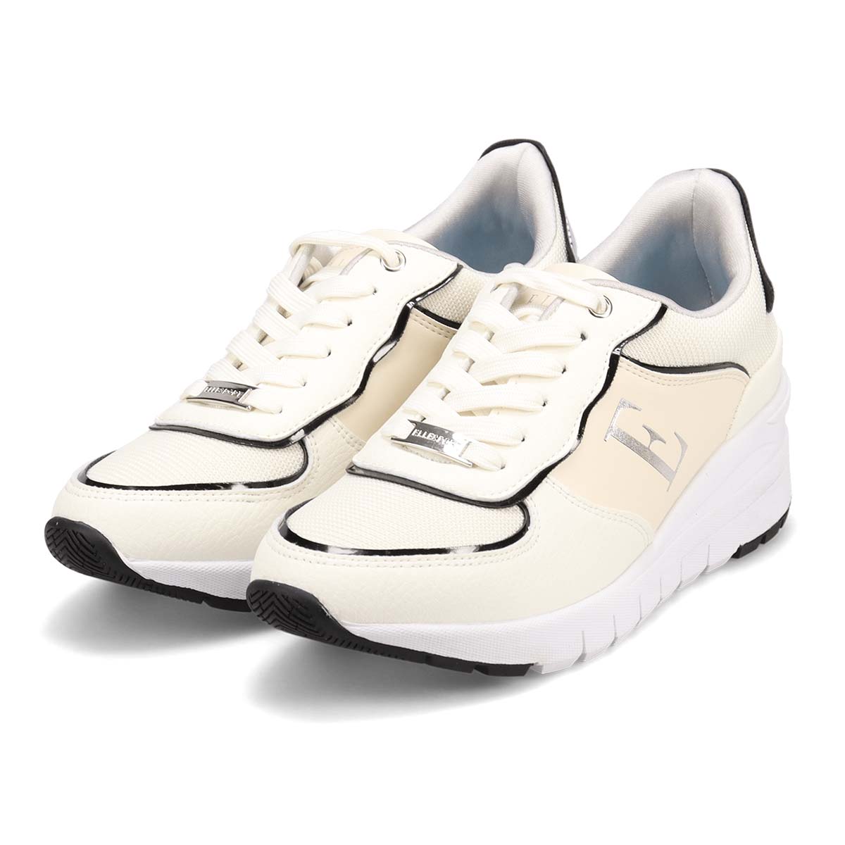 【BLACK LABEL】エル スポーツ ELLESPORT スッと履けるクイックフィット　レイン仕様  ニットレースアップスニーカー　ESP12595 WHITE 23.0